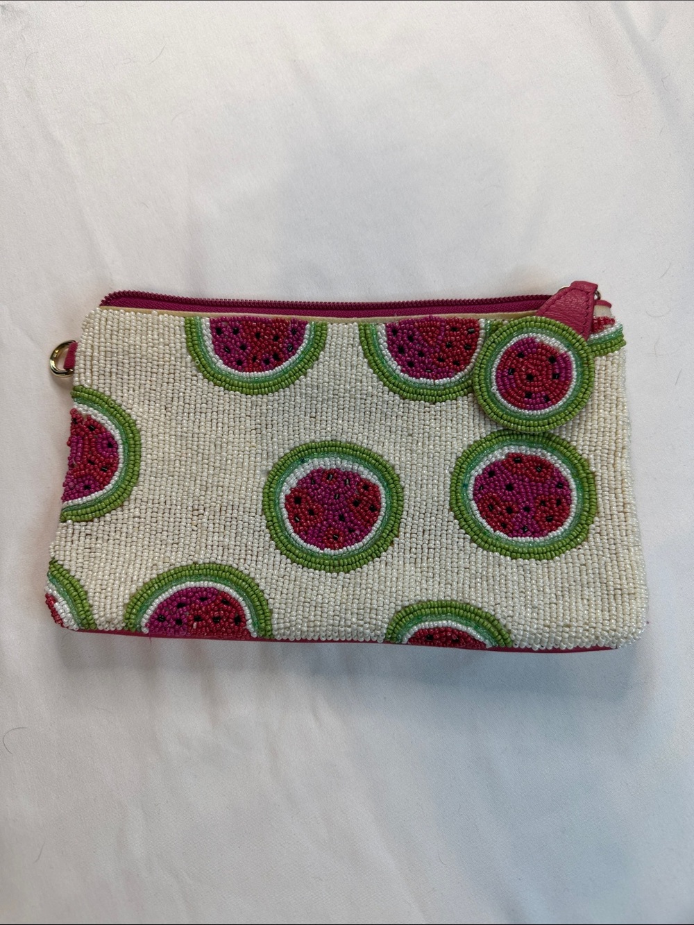 Chico's Pink and Green Beaded Watermelon Wristlet